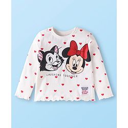 Babyhug Disney Single Jersey Knit Full Sleeves Top & Mesh Skirt Set With Minnie Mouse Graphics & Badge Detailing - White & Red