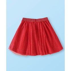 Babyhug Disney Single Jersey Knit Full Sleeves Top & Mesh Skirt Set With Minnie Mouse Graphics & Badge Detailing - White & Red