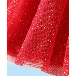 Babyhug Disney Single Jersey Knit Full Sleeves Top & Mesh Skirt Set With Minnie Mouse Graphics & Badge Detailing - White & Red