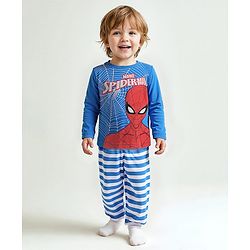 Babyhug Marvel Single Jersey Full Sleeves Night Suit with Spiderman Graphic - Blue