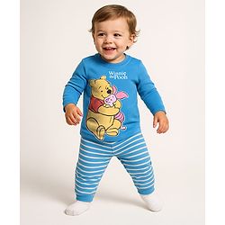 Babyhug Disney Single Jersey Knit Full Sleeves Night Suit with Winnie & Friends Graphic - Blue
