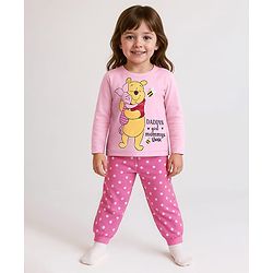 Babyhug Disney Single Jersey Knit Full Sleeves Night Suit With Winnie & Friends Graphic -  Pink