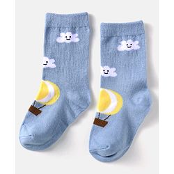 Cute Walk by Babyhug Cotton Knit Anti-Bacterial Ankle Length Cloud & Parachute Designed Socks Pack of 5 - Light Blue Grey & White