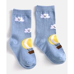 Cute Walk by Babyhug Cotton Knit Anti-Bacterial Ankle Length Cloud & Parachute Designed Socks Pack of 5 - Light Blue Grey & White