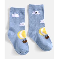 Cute Walk by Babyhug Cotton Knit Anti-Bacterial Ankle Length Cloud & Parachute Designed Socks Pack of 5 - Light Blue Grey & White