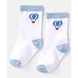 Cute Walk by Babyhug Cotton Knit Anti-Bacterial Ankle Length Cloud & Parachute Designed Socks Pack of 5 - Light Blue Grey & White