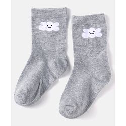 Cute Walk by Babyhug Cotton Knit Anti-Bacterial Ankle Length Cloud & Parachute Designed Socks Pack of 5 - Light Blue Grey & White