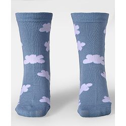 Cute Walk by Babyhug Cotton Knit Anti-Bacterial Ankle Length Cloud & Parachute Designed Socks Pack of 5 - Light Blue Grey & White