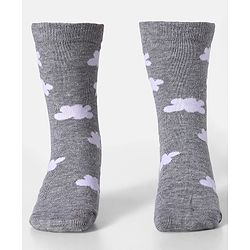 Cute Walk by Babyhug Cotton Knit Anti-Bacterial Ankle Length Cloud & Parachute Designed Socks Pack of 5 - Light Blue Grey & White