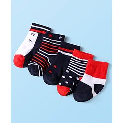 Cute Walk by Babyhug Knit Antibacterial Ankle Length Striped Socks with Polka Dot & Star Print Pack of 5 - Navy & Red
