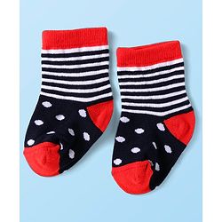 Cute Walk by Babyhug Knit Antibacterial Ankle Length Striped Socks with Polka Dot & Star Print Pack of 5 - Navy & Red