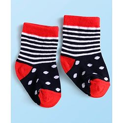 Cute Walk by Babyhug Knit Antibacterial Ankle Length Striped Socks with Polka Dot & Star Print Pack of 5 - Navy & Red