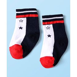 Cute Walk by Babyhug Knit Antibacterial Ankle Length Striped Socks with Polka Dot & Star Print Pack of 5 - Navy & Red