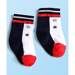 Cute Walk by Babyhug Knit Antibacterial Ankle Length Striped Socks with Polka Dot & Star Print Pack of 5 - Navy & Red
