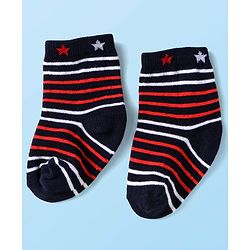 Cute Walk by Babyhug Knit Antibacterial Ankle Length Striped Socks with Polka Dot & Star Print Pack of 5 - Navy & Red