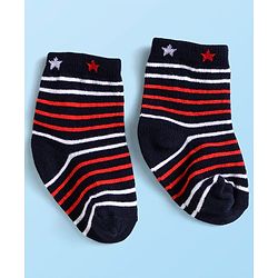 Cute Walk by Babyhug Knit Antibacterial Ankle Length Striped Socks with Polka Dot & Star Print Pack of 5 - Navy & Red