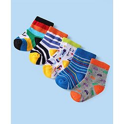 Cute Walk by Babyhug Ankle Length Socks with Stripes Pack of 5 - Yellow & Blue