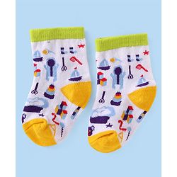 Cute Walk by Babyhug Ankle Length Socks with Stripes Pack of 5 - Yellow & Blue