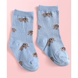 Cute Walk By Babyhug Cotton Knit Anti-Bacterial Ankle Length Elephant & Animal Designed Socks Pack Of 5 - Red Green & White