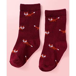 Cute Walk By Babyhug Cotton Knit Anti-Bacterial Ankle Length Elephant & Animal Designed Socks Pack Of 5 - Red Green & White
