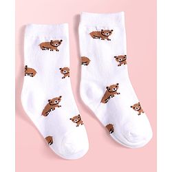 Cute Walk By Babyhug Cotton Knit Anti-Bacterial Ankle Length Elephant & Animal Designed Socks Pack Of 5 - Red Green & White