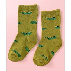 Cute Walk By Babyhug Cotton Knit Anti-Bacterial Ankle Length Elephant & Animal Designed Socks Pack Of 5 - Red Green & White