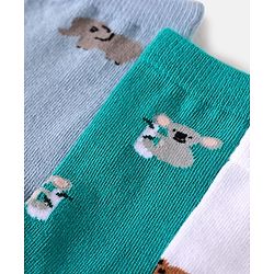 Cute Walk By Babyhug Cotton Knit Anti-Bacterial Ankle Length Elephant & Animal Designed Socks Pack Of 5 - Red Green & White