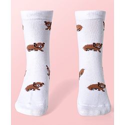 Cute Walk By Babyhug Cotton Knit Anti-Bacterial Ankle Length Elephant & Animal Designed Socks Pack Of 5 - Red Green & White
