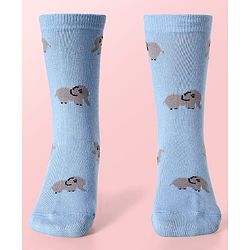 Cute Walk By Babyhug Cotton Knit Anti-Bacterial Ankle Length Elephant & Animal Designed Socks Pack Of 5 - Red Green & White