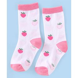 Cutewalk by Babyhug Non Terry Knit Anti-bacterial Ankle Length Socks with Floral & Fruits Design Pack of 5 - White & Pink