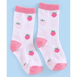 Cutewalk by Babyhug Non Terry Knit Anti-bacterial Ankle Length Socks with Floral & Fruits Design Pack of 5 - White & Pink