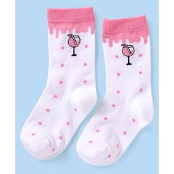 Cutewalk by Babyhug Non Terry Knit Anti-bacterial Ankle Length Socks with Floral & Fruits Design Pack of 5 - White & Pink