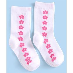Cutewalk by Babyhug Non Terry Knit Anti-bacterial Ankle Length Socks with Floral & Fruits Design Pack of 5 - White & Pink