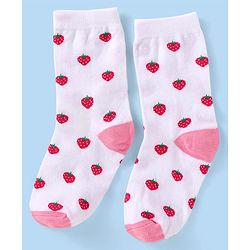 Cutewalk by Babyhug Non Terry Knit Anti-bacterial Ankle Length Socks with Floral & Fruits Design Pack of 5 - White & Pink