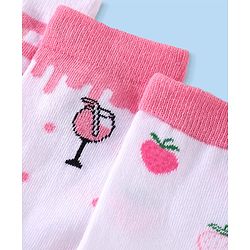 Cutewalk by Babyhug Non Terry Knit Anti-bacterial Ankle Length Socks with Floral & Fruits Design Pack of 5 - White & Pink