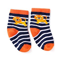Cute Walk by Babyhug Knit Ankle Length Striped Socks With Animal Design Pack of 3 - Black Blue & Yellow