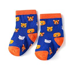 Cute Walk by Babyhug Knit Ankle Length Striped Socks With Animal Design Pack of 3 - Black Blue & Yellow