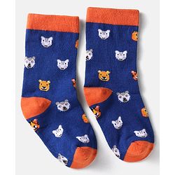Cute Walk by Babyhug Knit Ankle Length Striped Socks With Animal Design Pack of 3 - Black Blue & Yellow