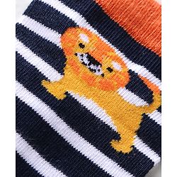 Cute Walk by Babyhug Knit Ankle Length Striped Socks With Animal Design Pack of 3 - Black Blue & Yellow