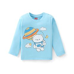 Babyhug Cotton Knit Full Sleeves Night Suit with Bear Print - Sky Blue