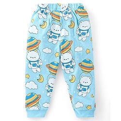 Babyhug Cotton Knit Full Sleeves Night Suit with Bear Print - Sky Blue