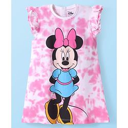Babyhug Disney Single Jersey Knit Frill Sleeves Nighty with Minnie Mouse Graphics - White
