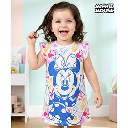 Babyhug Disney Single Jersey Knit Frill Sleeves Nighty With Minnie Mouse Graphics - White