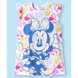 Babyhug Disney Single Jersey Knit Frill Sleeves Nighty With Minnie Mouse Graphics - White