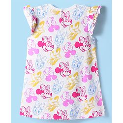 Babyhug Disney Single Jersey Knit Frill Sleeves Nighty With Minnie Mouse Graphics - White