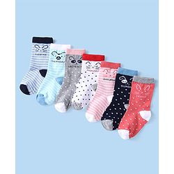 Cute Walk by Babyhug Non Terry Knit Anti-Bacterial Ankle Length Socks With Polka Dots & Strips Pack of 7 - Multicolor
