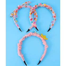 Babyhug Free Size Hair Bands with Floral Applique & Polka Dots Design Pack of 3 - Multicolor