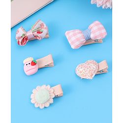 Babyhug Hair Pins And Clips with Floral & Bow Applique Free Size Pack of 5 - Pink