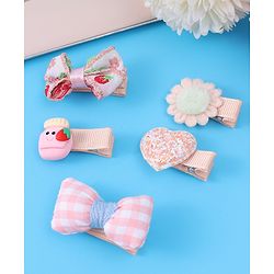 Babyhug Hair Pins And Clips with Floral & Bow Applique Free Size Pack of 5 - Pink