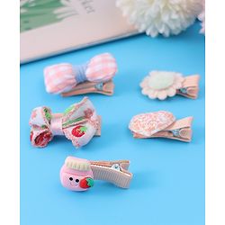 Babyhug Hair Pins And Clips with Floral & Bow Applique Free Size Pack of 5 - Pink